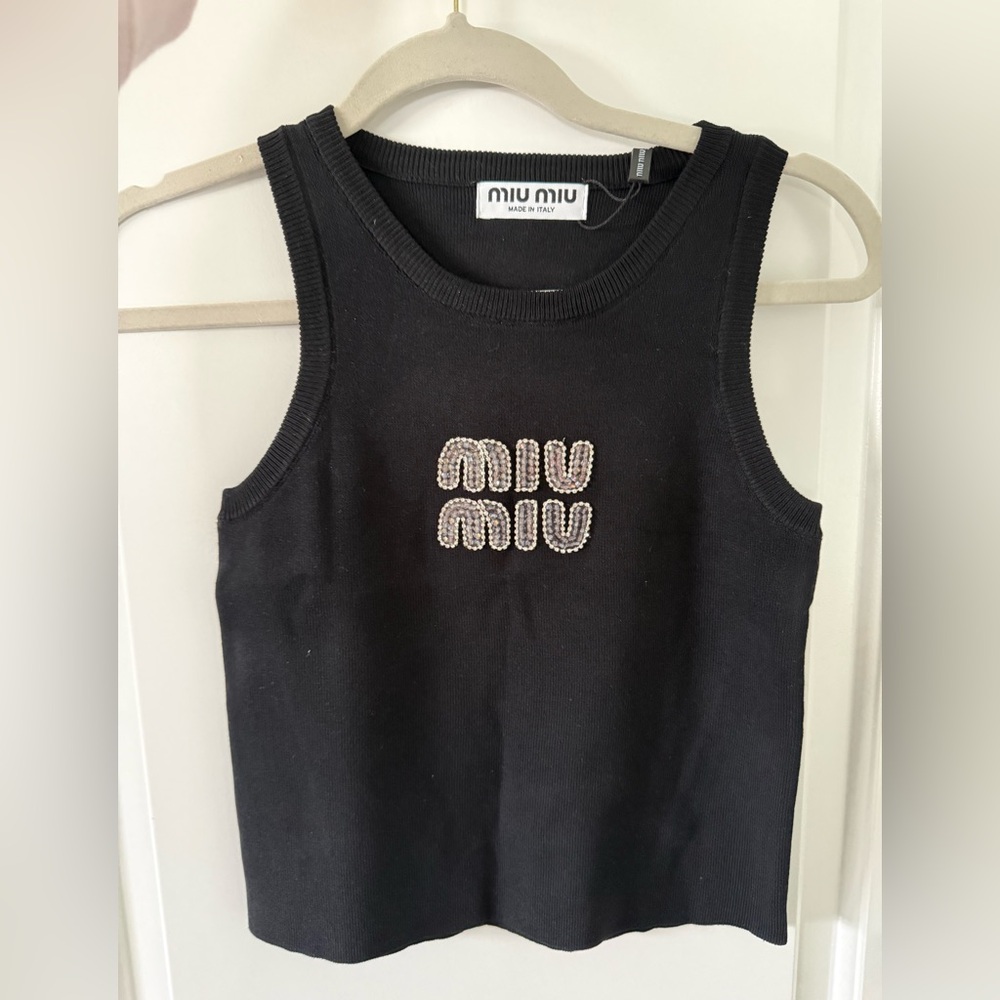 Miu Miu Logo Embellished Ribbed Top